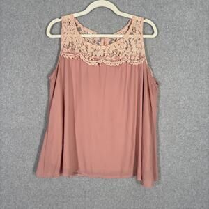 Leo‎ Tank Top XL Pink Lace Trim Scalloped Cami Coquette Fairy Romantic Blouse